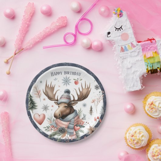 Winter Vibes Moose - Geburtstag Pappteller (Party)