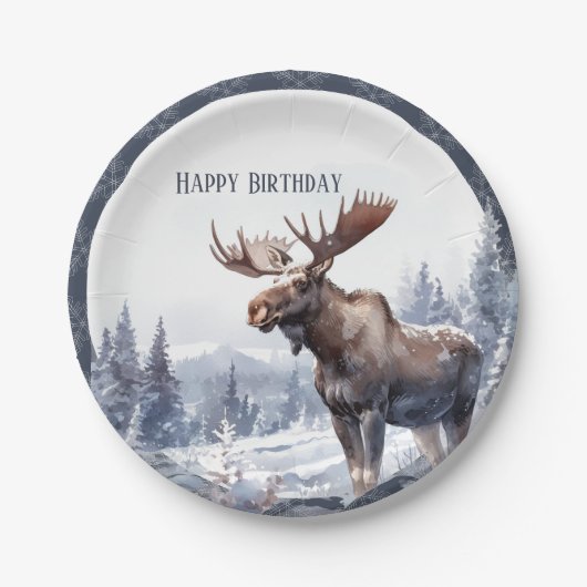 Winter Vibes Moose - Geburtstag Pappteller (Vorderseite)