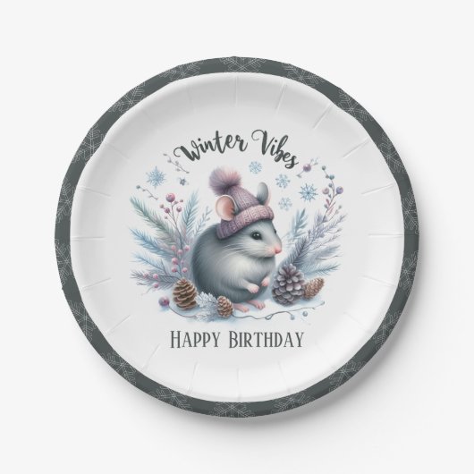 Winter Vibes Mouse - Geburtstag Pappteller (Vorderseite)