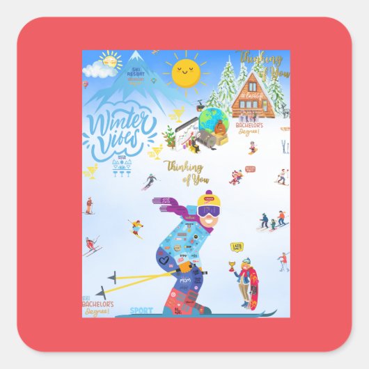 Winter Vibes Quadratischer Aufkleber (Vorderseite)