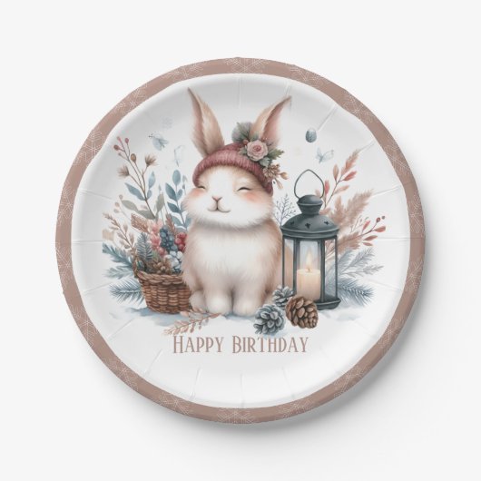 Winter Vibes Rabbit - Geburtstag Pappteller (Vorderseite)
