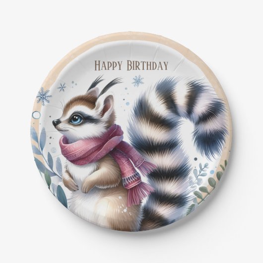 Winter Vibes Ringtail - Geburtstag Pappteller (Vorderseite)