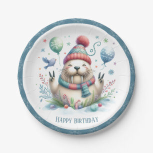 Winter Vibes Snowflakes Walrus Geburtstag Pappteller