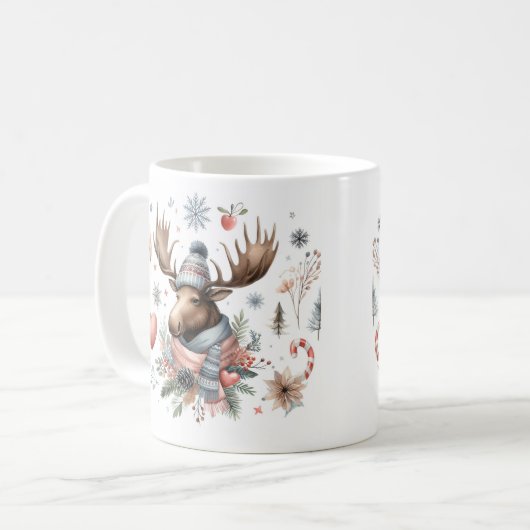 Winter Vibes Wasserfarbe Elch - Kaffeetasse (Vorderseite Links)