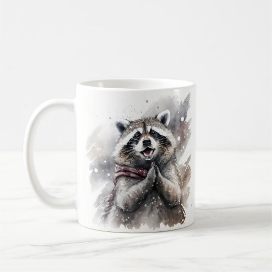 Winter Vibes Wasserfarbe Raccoon Kaffeetasse (Links)