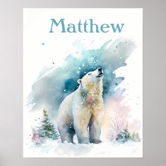 Winter Vibes Watercolor Polar Bär - Kinder Poster (Vorne)