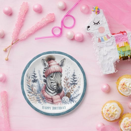 Winter Vibes Zebra Birthday Pappteller (Party)