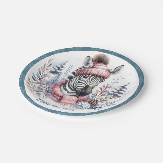 Winter Vibes Zebra Birthday Pappteller (Schrägansicht)