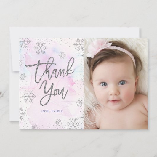 Winter Vielen Dank zum Geburtstag Silber Glitzer Dankeskarte (Vorderseite)