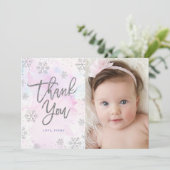 Winter Vielen Dank zum Geburtstag Silber Glitzer Dankeskarte (Stehend Vorderseite)