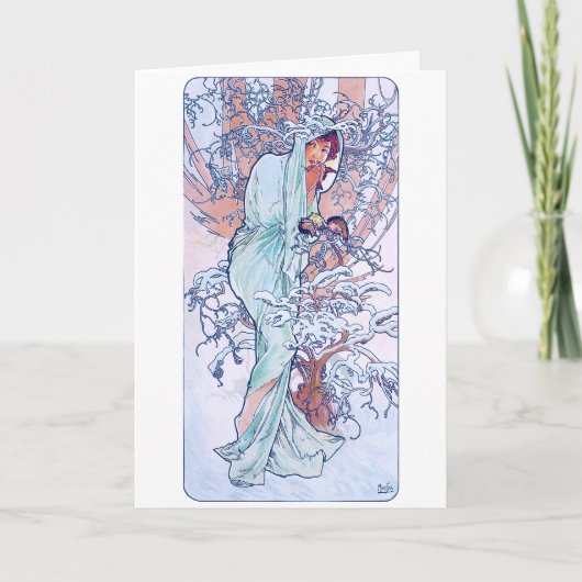 Winter (vier Jahreszeiten), Alphonse Mucha Karte (Vorderseite)