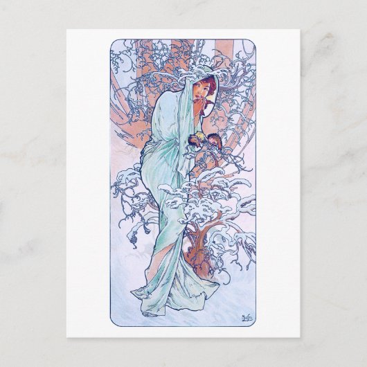 Winter (vier Jahreszeiten), Alphonse Mucha Postkarte (Vorderseite)