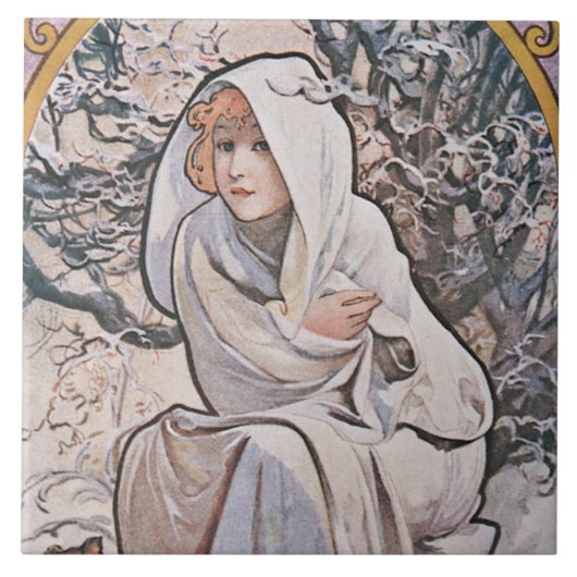 Winter (vier Jahreszeiten), Mucha Fliese (Vorderseite)