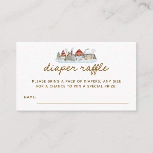 Winter Village Baby Dusche Windeln Raffle Tickets Begleitkarte (Vorderseite)