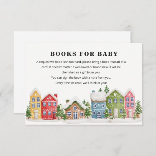 Winter village Baby Shower Snowy Books Request Einladung (Vorne/Hinten)