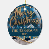 Winter Village Frohe Weihnachten Custom Familienna Keramik Ornament (Links)