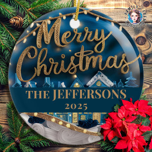 Winter Village Frohe Weihnachten Custom Familienna Keramik Ornament