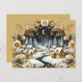 Winter village gold & black design postcard postkarte (Vorne/Hinten)