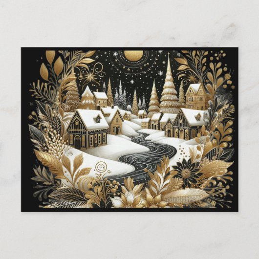 Winter village gold & black design postkarte (Vorderseite)