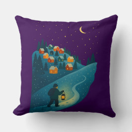 Winter Village Lantern Walk Night Scene Throw Pill Kissen