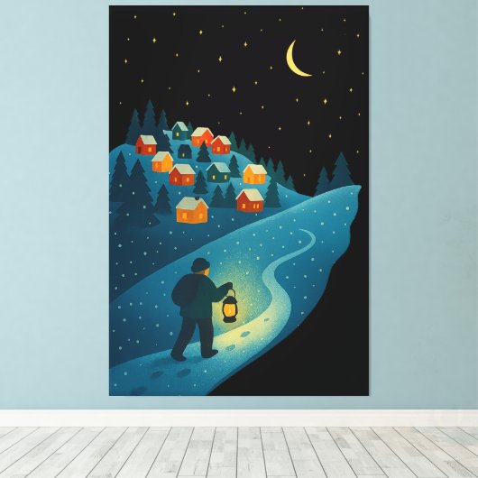 Winter Village Lantern Walk Night Wrapped Canvas A Leinwanddruck (Insitu (Holzboden))