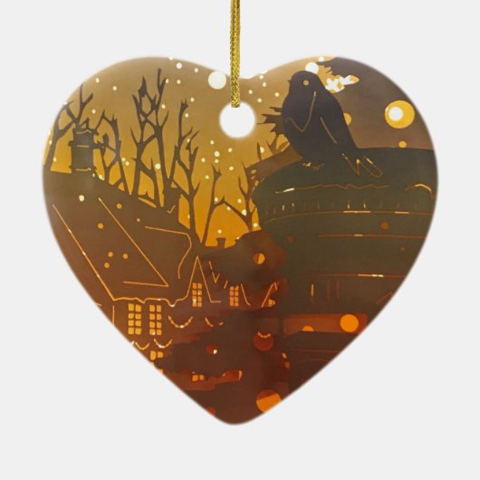 Winter village night time scene keramik ornament (Hinten)