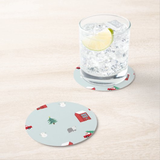 Winter Village Runder Pappuntersetzer (Vor Ort)