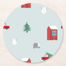 Winter Village Runder Pappuntersetzer