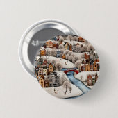 Winter Village Scene Cozy Snowy Town  Button (Vorne & Hinten)