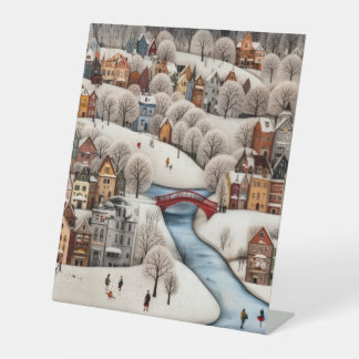 Winter Village Scene Cozy Snowy Town  Sockelschild