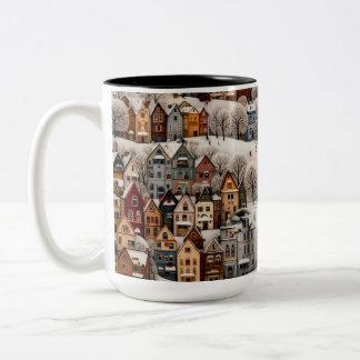 Winter Village Scene Cozy Snowy Town  Zweifarbige Tasse
