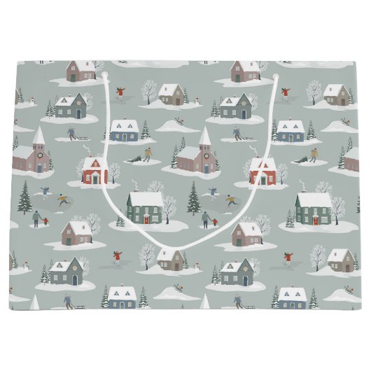 Winter Village Snow Scene Muster Große Geschenktüte (Vorderseite)