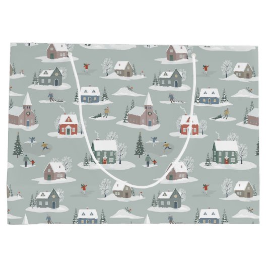 Winter Village Snow Scene Muster Große Geschenktüte (Rückseite)