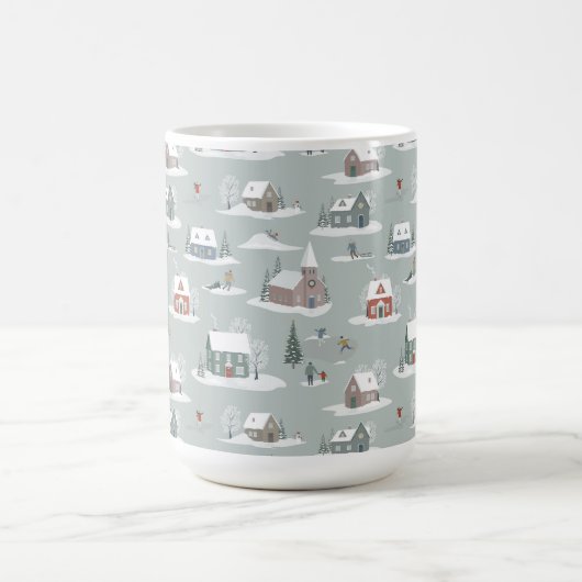 Winter Village Snow Scene Muster Kaffeetasse (Mittel)