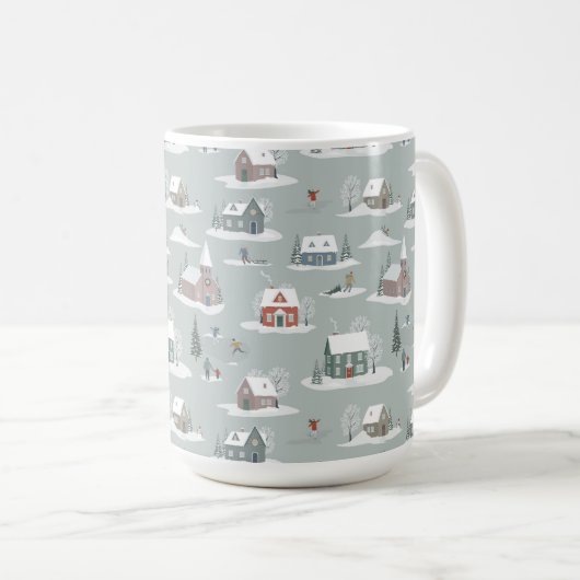 Winter Village Snow Scene Muster Kaffeetasse (VorderseiteRechts)