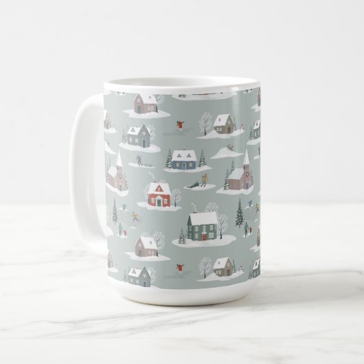 Winter Village Snow Scene Muster Kaffeetasse (Vorderseite Links)