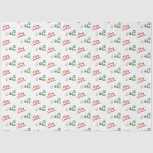 Winter Village Szene Frohe Weihnachten Seidenpapier (Vorderseite)