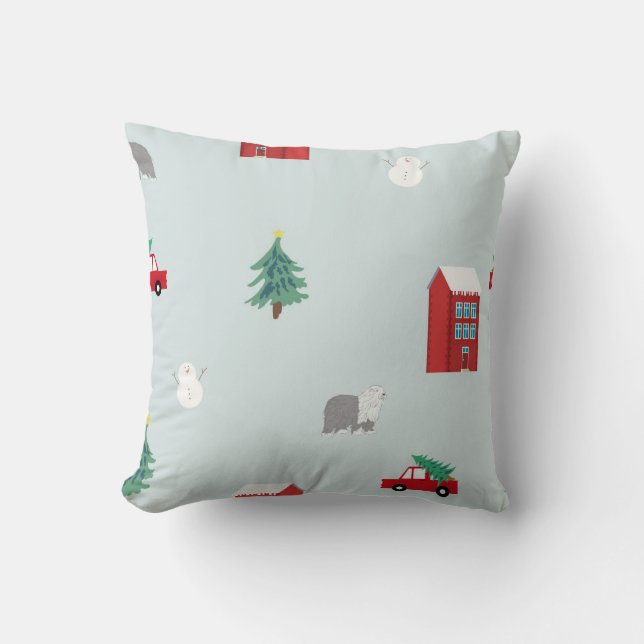 Winter Village Throw Pillow - Holiday Gift & Decor Kissen (Vorderseite)