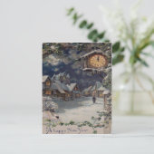 Winter Village Uhr Neues Jahr Feiertagspostkarte (Stehend Vorderseite)