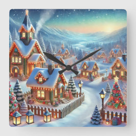 Winter Village Wall Clock Geschenk Quadratische Wanduhr