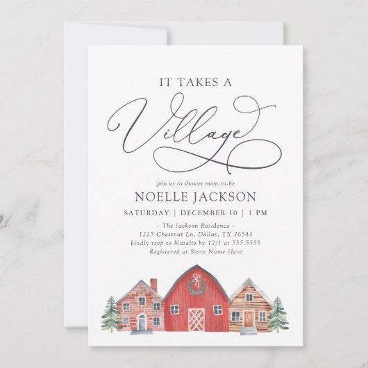 Winter Village Weihnachtsdusche Einladung (Vorderseite)
