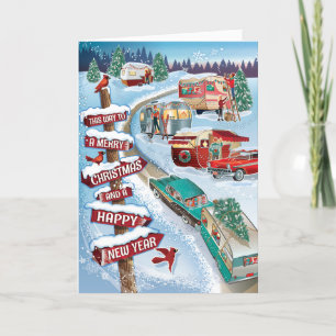 Winter Vintage Camper Retro Weihnachtskarten Feiertagskarte