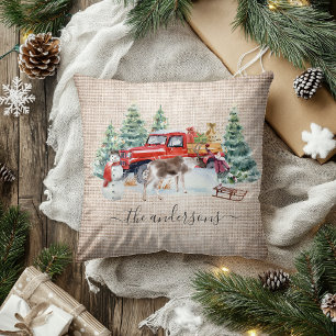 Winter-Vintage-LKW-Rentier-Mädchen handgeschrieben Kissen