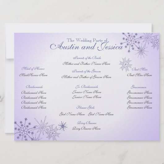 Winter-Violet-Snowflake-Hochzeitsprogramm Einladung (Rückseite)