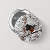 Winter-Vogel im Schnee Button (Vorne & Hinten)