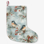 Winter-Vogelmuster mit Pinecones und Schnee Kleiner Weihnachtsstrumpf (Vorderseite)