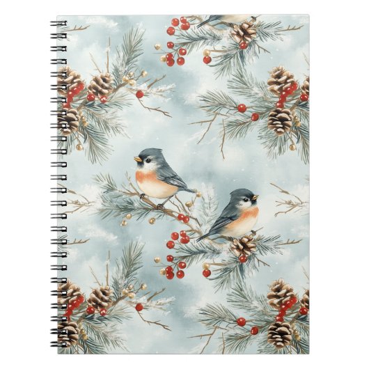 Winter-Vogelmuster mit Pinecones und Schnee Notizblock (Vorderseite)