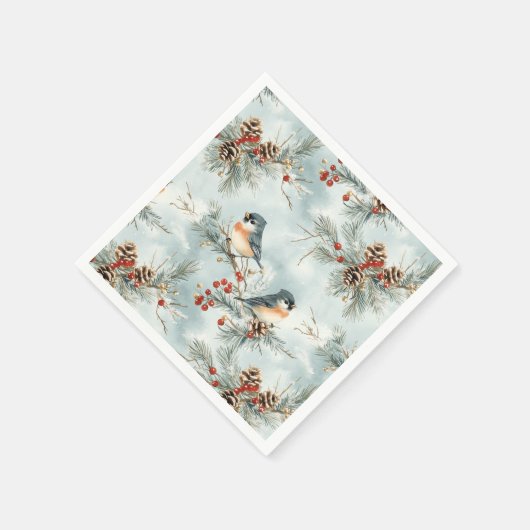 Winter-Vogelmuster mit Pinecones und Schnee Serviette (Ecke)