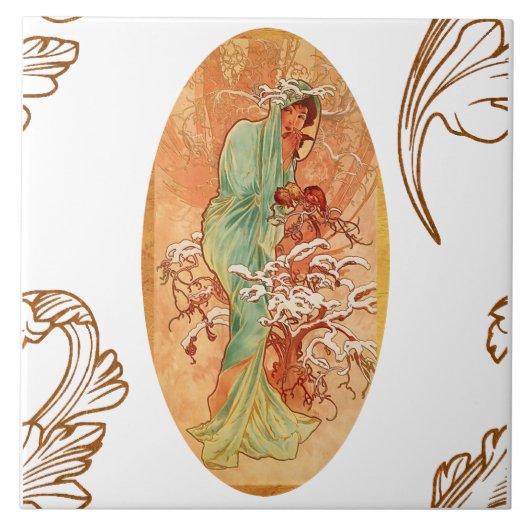 Winter von Alphonse Mucha Fliese (Vorderseite)