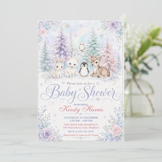 Winter-Wald-Baby-Party Einladung (Stehend Vorderseite)